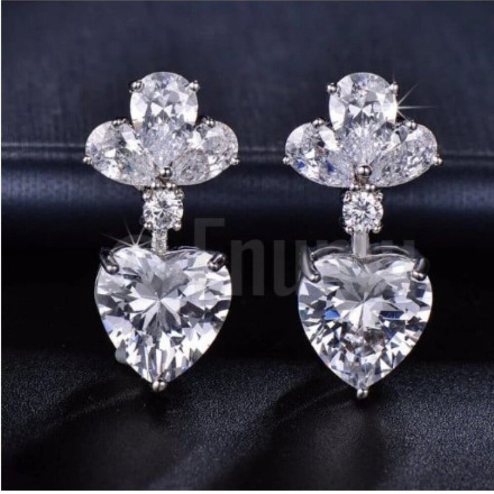 💥Cute Heart Shaped Zirconia Luxury Imitate Drop Earrings for Women, UNVN12474 - Picture 1 of 1